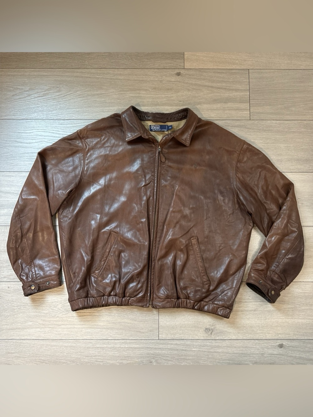 Ralph Lauren Polo Size XL Vintage 90's Brown Soft Leather Bomber Jacket